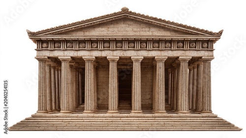 Ancient Greek Temple Facade with Doric Columns and Pediment.