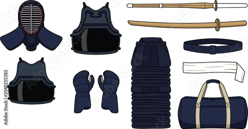 Obraz na płótnie Traditional Japanese Kendo Martial Arts Equipment Set with Bogu Protective Armor