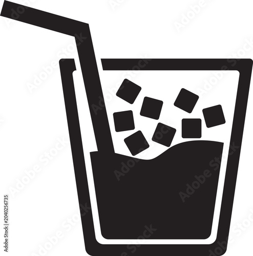 Quadro em tela Cooling Beverage Icon With Ice Cubes and Straw