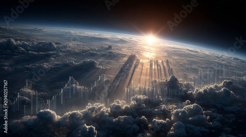 Celestial views: earth's luminous clouds against an inky void. D