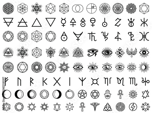 Tableau sur toile Large Collection of Sacred Geometry Symbols, Occult Icons, and Mystical Esoteric
