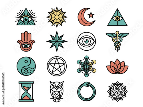 Tableau sur toile Mystical and Esoteric Symbol Set: Sacred Geometry, Occult Icons, and Ancient Spiritual Signs