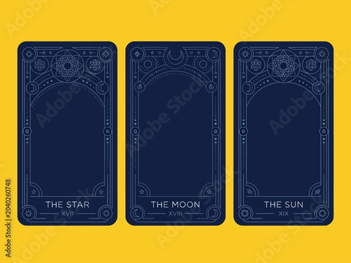 Schilderij op canvas Minimalist Tarot Card Templates Set featuring The Star The Moon and The Sun - Ce