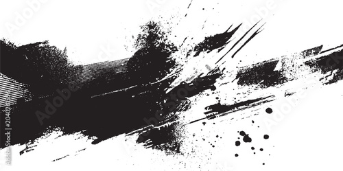 Black grunge brush stroke ink brushstroke on white background with visible splashes for watercolor  black ink splash and splatter abstract art on white background  Vector illustration