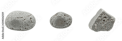 Foto Set of Three Natural Gray Pumice Stones Isolated on White Background, High-Resol