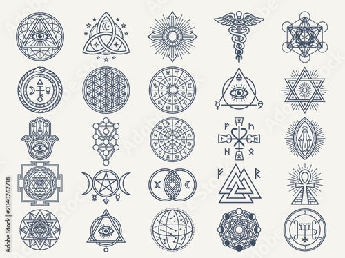 Photos Vector Set of Mystical Occult Symbols and Sacred Geometry Icons including Eye of
