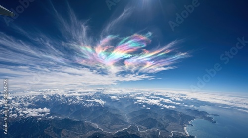Stunning Iridescent Clouds Over Earths Curvature - A High-Altitude View.