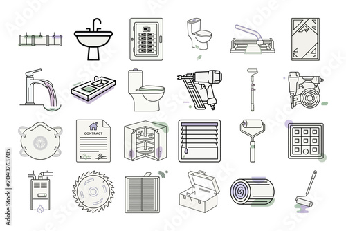 Home Renovation Icon Set Vector Graphic or Line Art Home Improvement Icons Vector Set