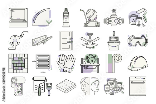 Home Renovation Line Icon Set or Home Improvement Vector Outline Icon Pack
