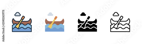 Schilderij op canvas Venice Gondola Canal Boat Icon Colored Flat Glyph Line