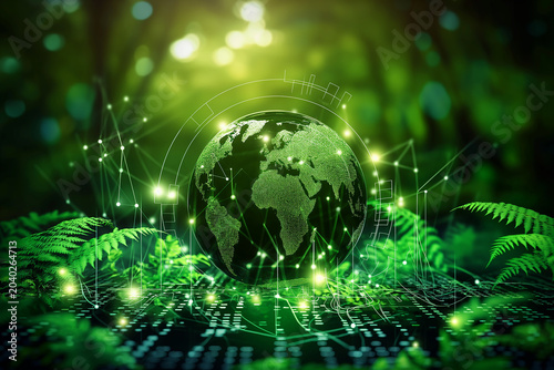 A green planet with a green background