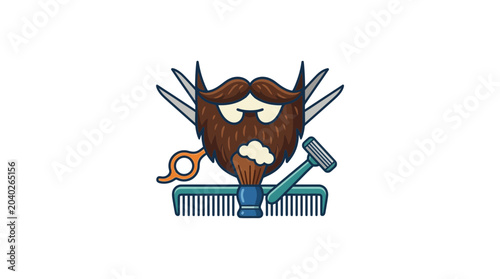 Obraz na płótnie Barber Shop Tools and Beard Grooming Elements on White Background