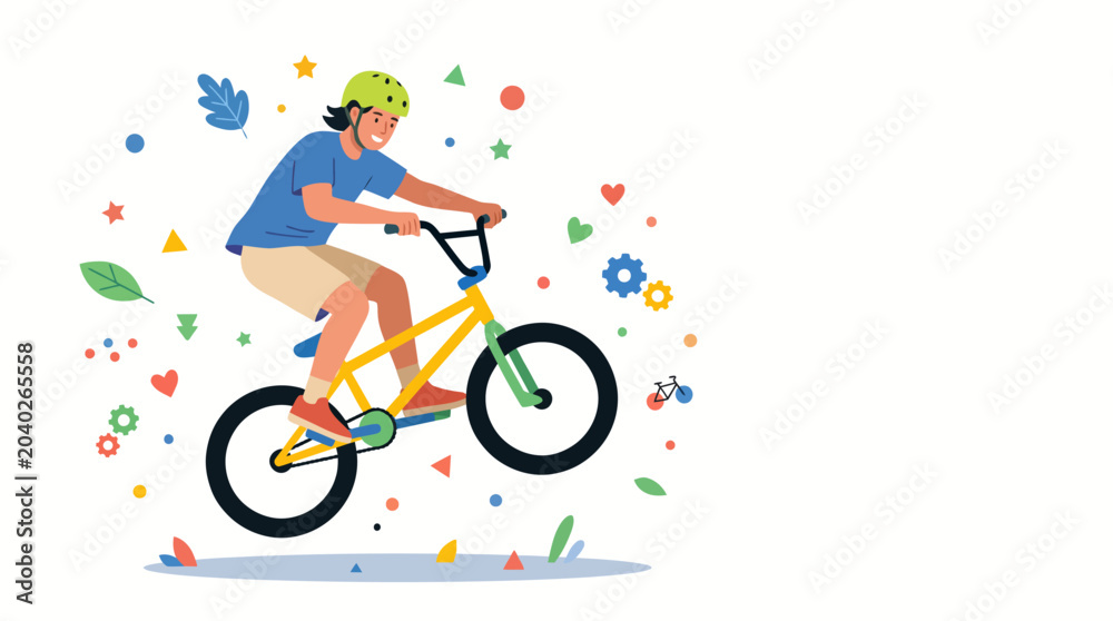 Fototapeta premium Young person performing a bicycle stunt on a BMX bike.
