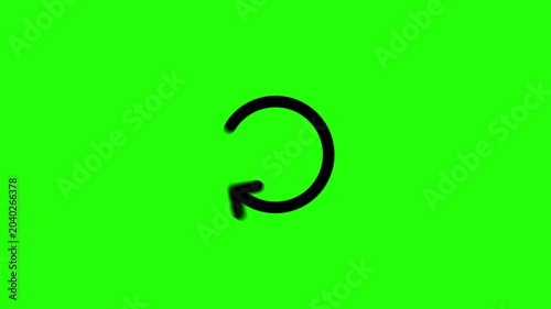 Black reload icon animation with rotating circular arrows on a green background. Symbolizing refresh, data update, and recycle concepts
