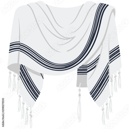 White tallit with dark blue stripes and fringes prayer shawl religious clothing spirituality