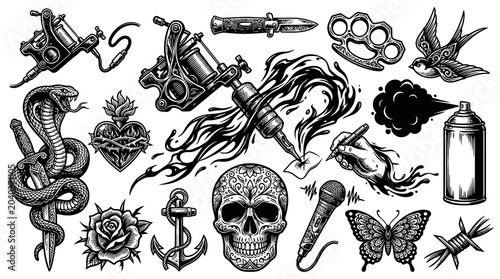 Black and White Tattoo Designs: Snake, Skull, Rose, Machines, Butterfly  More