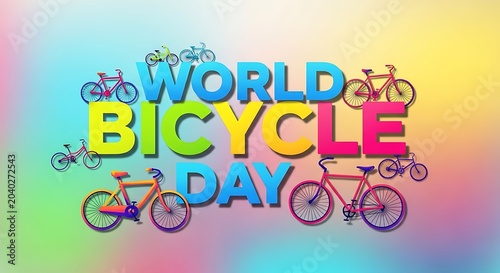 Vibrant bicycle day featuring colorful, playful bicycles and bold, gradient text against a soft, pastel gradient background.keywords: bicycle