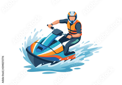 Billede på lærred Blue orange jet ski rider png on transparent background