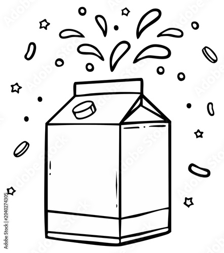 Cartoon milk carton with splash and scattered elements