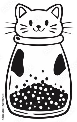 Cute cat inside glass jar illustration whimsical design