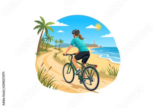 Fotografie Green bicycle rider on beach path png on transparent background