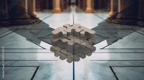 Abstract Puzzle Structure on Marble Floor in Architecture