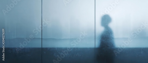Abstract Silhouette Behind Frosted Glass, Cityscape View