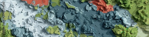 Abstract Topographic Terrain with Varying Colors and Texture