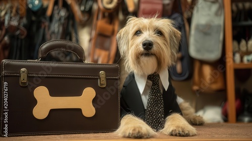 Business Dog in Suit with Bone Briefcase - Professional Pet Portrait