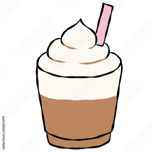 Hand-drawn iced coffee in a takeaway cup with straw