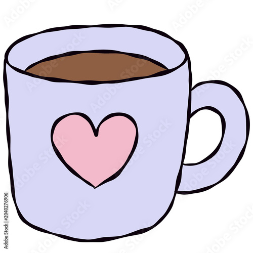 Hand drawn hot coffee, tea, mug