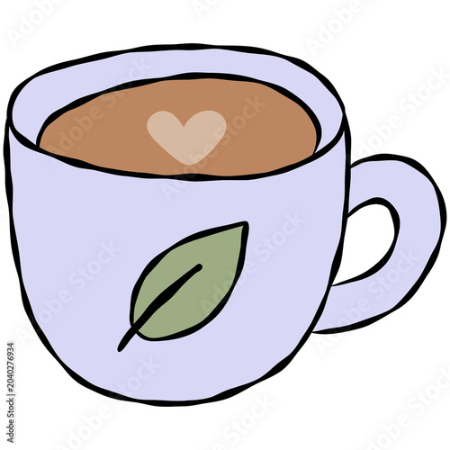 Hand drawn hot coffee, tea, mug
