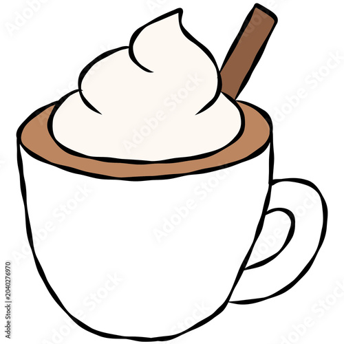 Hand drawn hot coffee, tea, mug