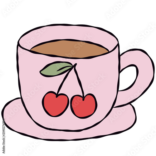 Hand drawn hot coffee, tea, mug