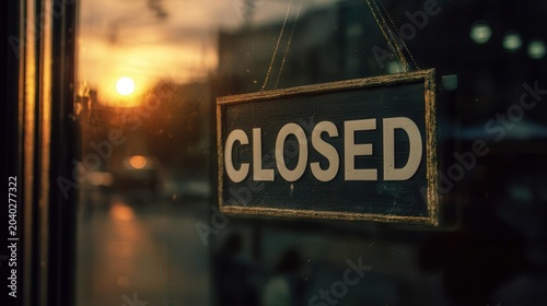 Closed Sign at Sunset Business Closure Concept