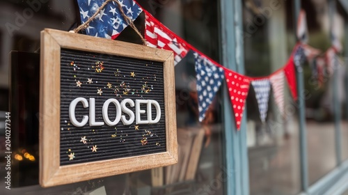 Closed Sign with Patriotic Decorations, Americana Theme