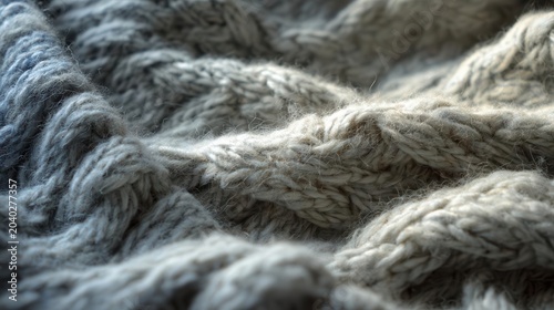 Close-up Knitted Sweater Texture with Soft Grey Tones