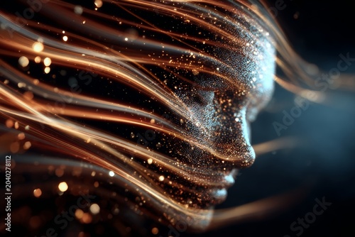 Neon sentience: the art of digital identity. Network communication. Ai evolution: a swirl of neon and light. Data network. Wireless signal.
