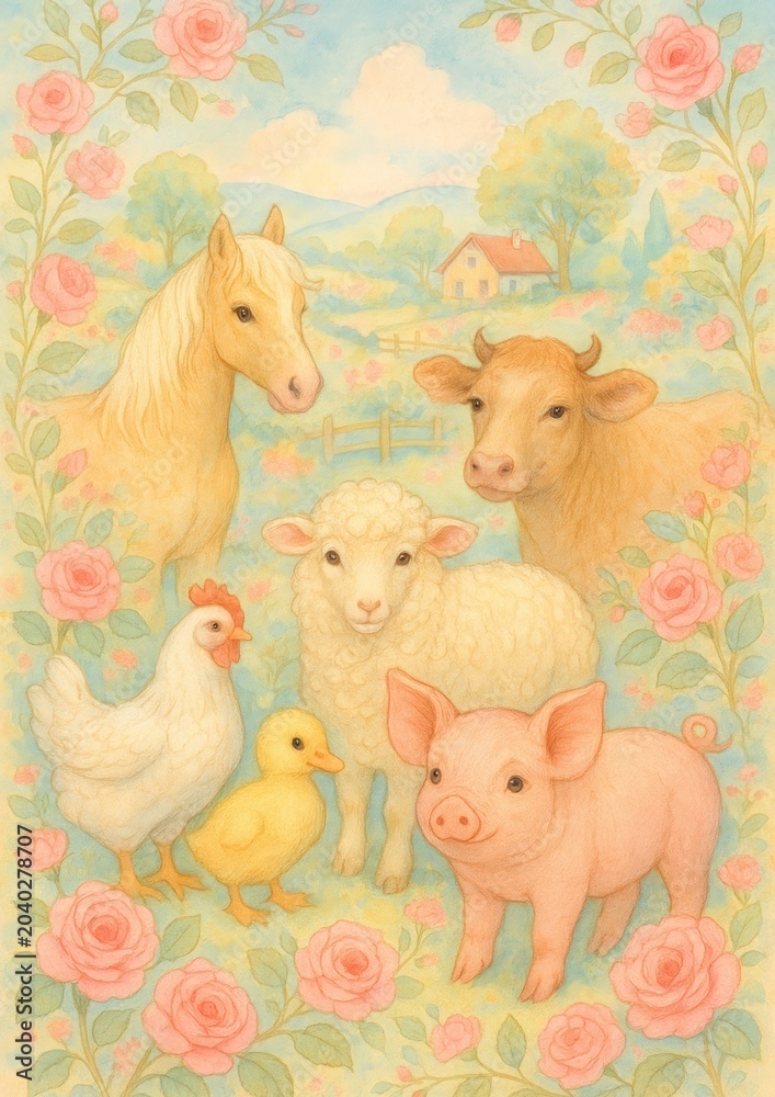 Obraz premium Charming farm animals illustration
