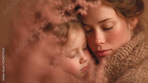 Mother and child sharing a tender moment in golden field, soft focus and backlighting create dreamy, emotional atmosphere. Perfect for Mother’s Day, family love, parenting, or heartwarming lifestyle c