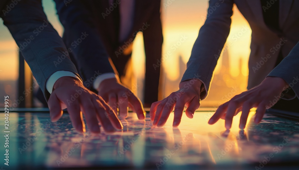 Obraz premium Business team work and collaboration on an interactive digital screen for data