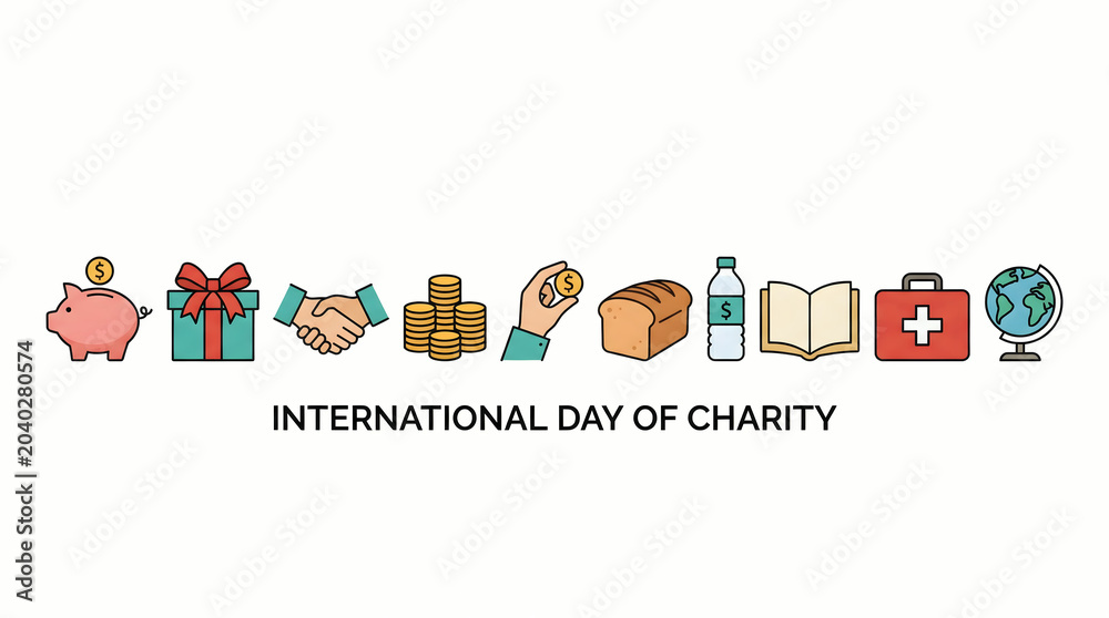 Fototapeta premium International Day of Charity, donation and helping hands icons