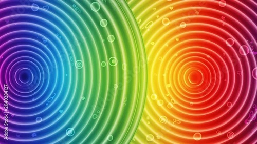 Vibrant Rainbow Concentric Circles with Subtle Hearts and Swirls - Abstract Background