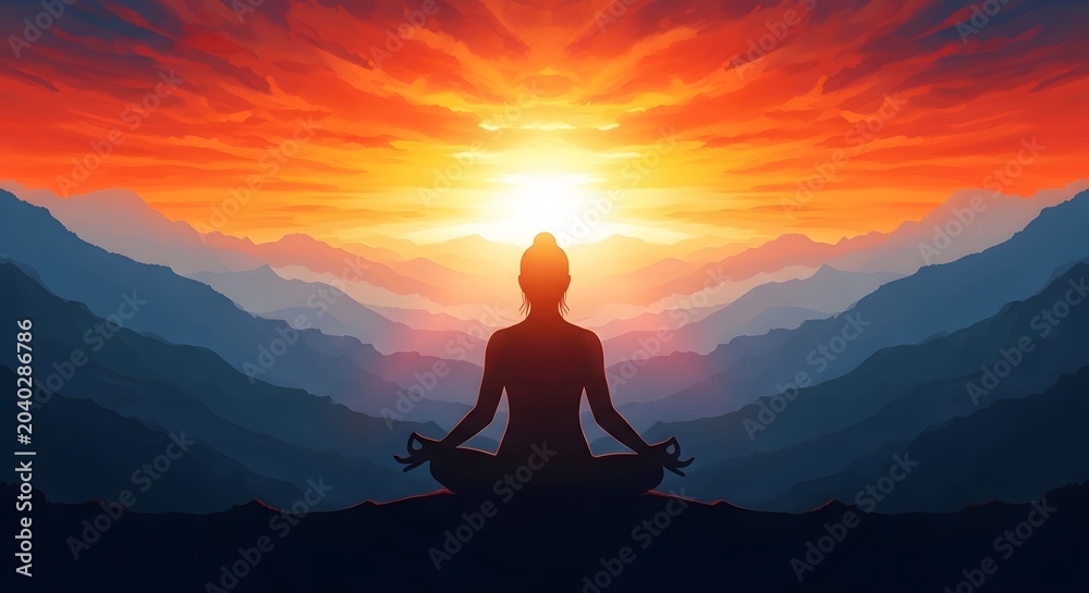Obraz premium Serene yoga day at sunset over mountains