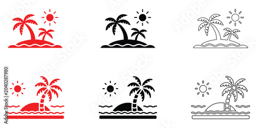Tableau sur toile Tropical island with palm tree vector icon, tropical palm tree symbol vector, si