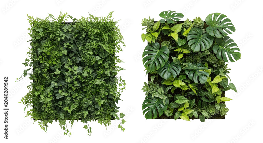 Fototapeta premium Vertical wall greenery planters with dense lush leaf arrangement