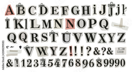 Bild auf Leinwand Ransom note alphabet vector set, vintage newspaper cutout letters and numbers, b