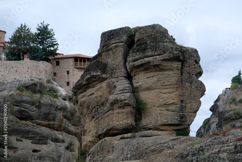 view of one of the Meteora monasteries high cliffs