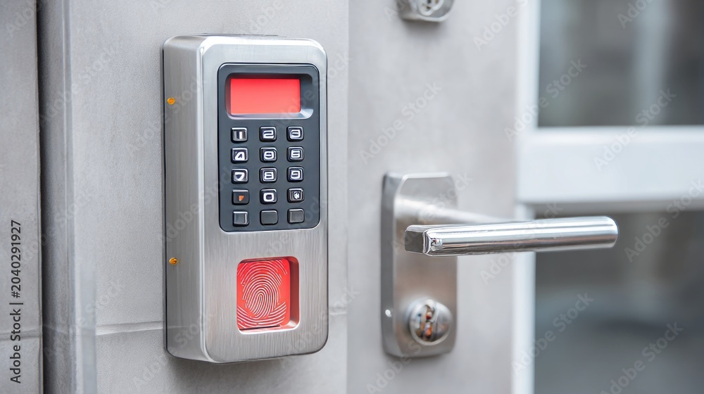 Naklejka premium Smart Door Lock System with Numeric Keypad and Fingerprint Scanner for Enhanced Security Solutions