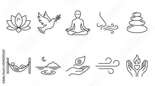 Photography Wellness and Serenity Icons: Lotus, Dove, Meditation, Zen Stones, Hammock, Natur